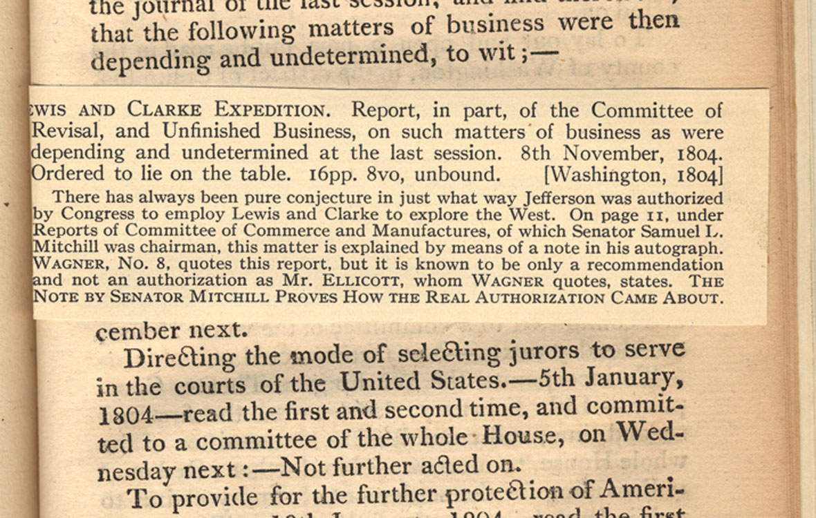 Report on the Lewis and Clark authorization, 1803